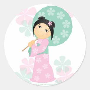 Little Kimono Runder Aufkleber