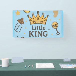 "Little King Baby Shower Banner - Blue & Gold Crow