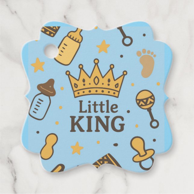 "Little King Baby Shower Banner - Blue & Gold Crow Geschenkanhänger (Vorderseite)
