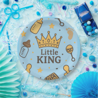 "Little King Baby Shower Banner - Blue & Gold Crow Pappteller