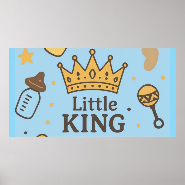 "Little King Baby Shower Banner - Blue & Gold Crow Poster (Vorne)