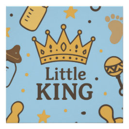 "Little King Baby Shower Banner - Blue & Gold Crow Poster