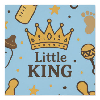 "Little King Baby Shower Banner - Blue & Gold Crow Poster