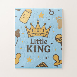 "Little King Baby Shower Banner - Blue & Gold Crow Puzzle
