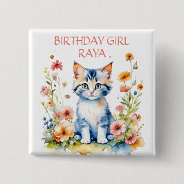 Little Kitten Girl's Birthday Party Personalisiert Button