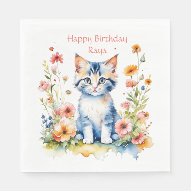 Little Kitten Girl's Birthday Party Personalisiert Serviette (Vorderseite)