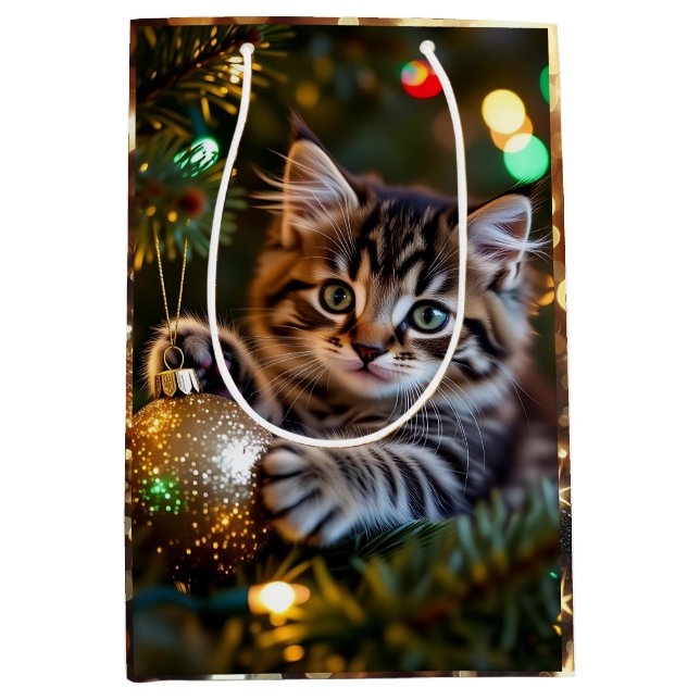 Little Kitten on Christmas Tree   Mittlere Geschenktüte (Vorderseite)