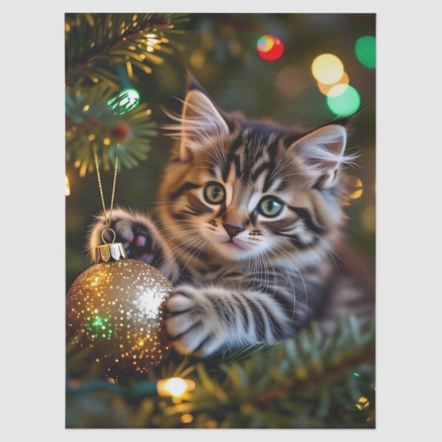 Little Kitten on Christmas Tree   Seidenpapier (Vorderseite)
