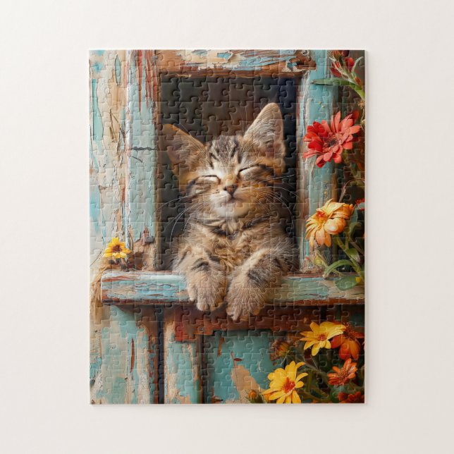 Little Kitten Sleeping in Garden Shed with Bloomin Puzzle (Vertikal)