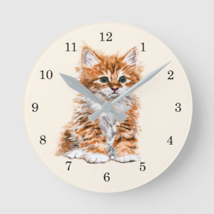 Little Kitten Wall Clock - Sweety Runde Wanduhr
