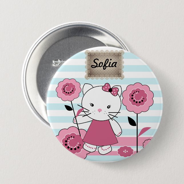 Little Kitty Large Tote Bag Button (Vorne & Hinten)