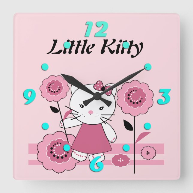 Little Kitty Quadratische Wanduhr (Vorderseite)