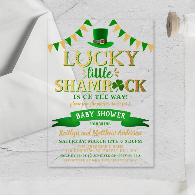 Little Kleeblatt St. Patrick's Day Baby Shower Acryleinladungen (Von Creator hochgeladen)