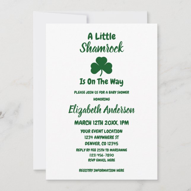 Little Kleeblatt St Patrick's Day Baby Shower Einladung (Vorderseite)