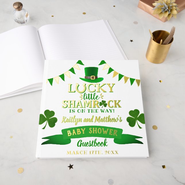 Little Kleeblatt St. Patrick's Day Baby Shower Gästebuch (Vorderseite Offen)