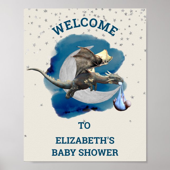 Little Knight Dragon Silver Star Baby Dusche Poster (Vorne)