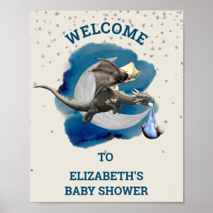 Little Knight Dragon Silver Star Baby Shower   Poster