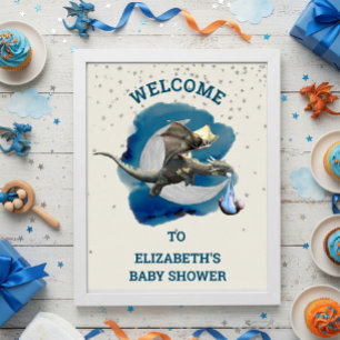  Little Knight Dragon Silver Star Baby Shower   Poster