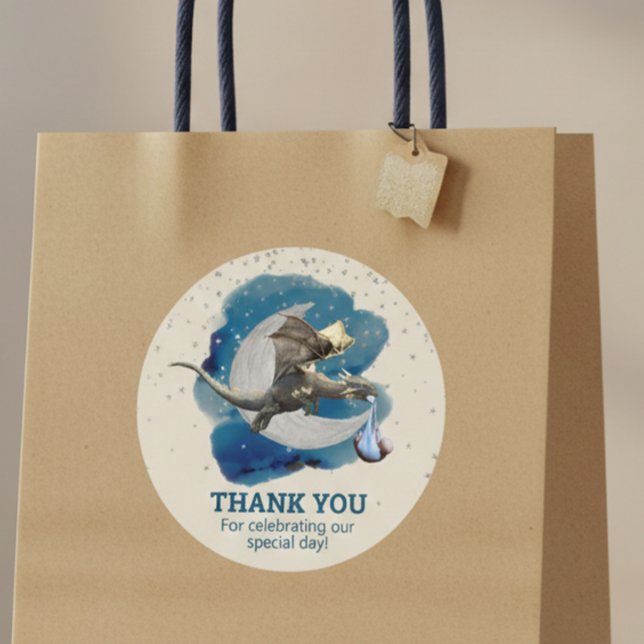 Little Knight Dragon Stars Danke, Baby Dusche Runder Aufkleber (Von Creator hochgeladen)