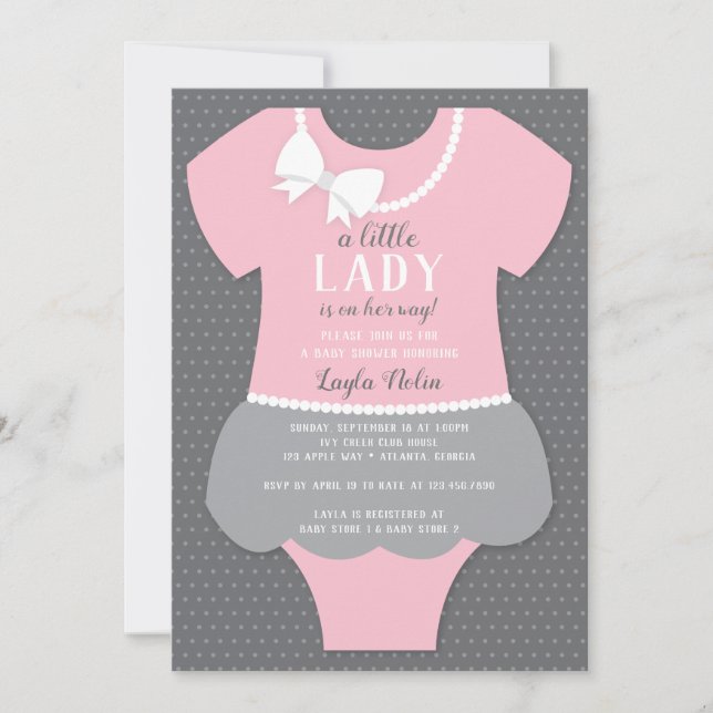 Little Lady Baby Shower Einladung, pink, grau Einladung (Vorderseite)
