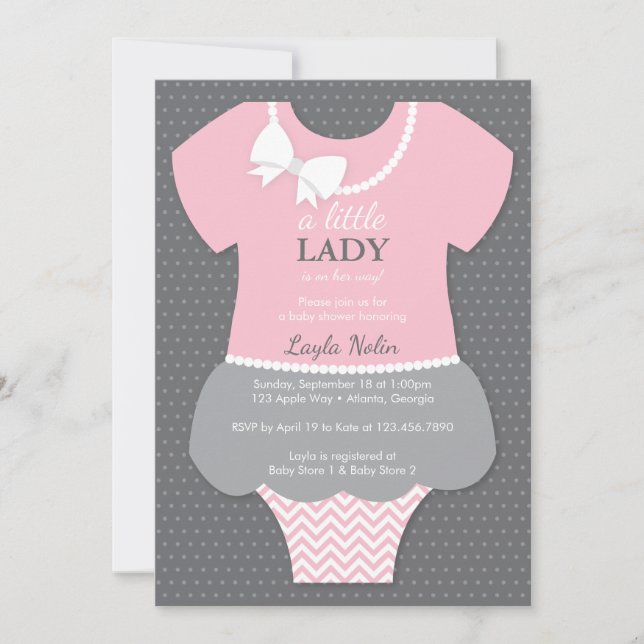 Little Lady Baby Shower Einladung, Pink, Perlen Einladung (Vorderseite)