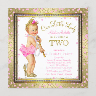 Little Lady Girls 2. Geburtstag Party Pink Gold Einladung