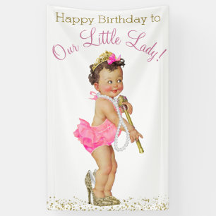 Little Lady High Heels Pearls Girls Geburtstagspar Banner