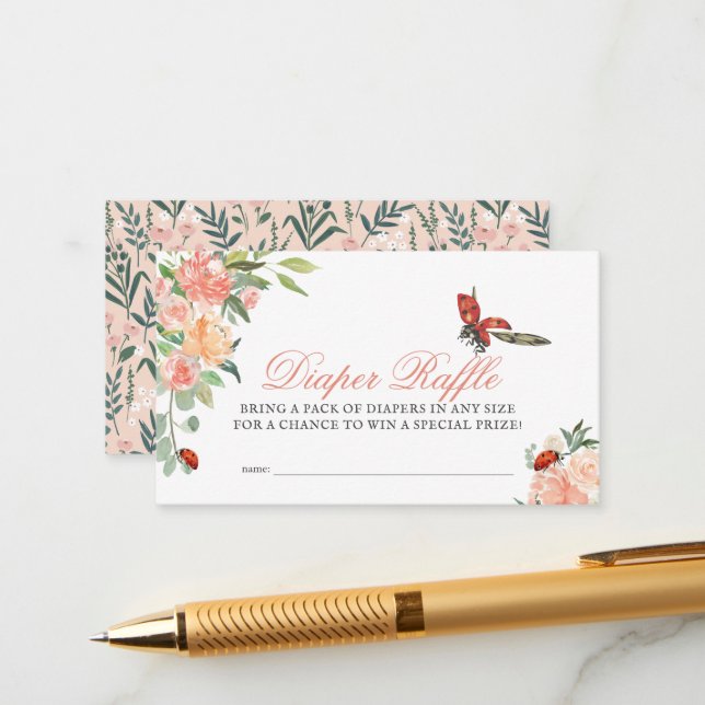 Little Lady Ladybug Rose Windelnklatschein Begleitkarte (Vorderseite/Rückseite Beispiel)