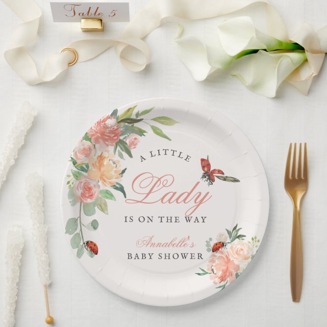 Little Lady Ladybug Roses Girl Baby Shower Pappteller (Hochzeit)