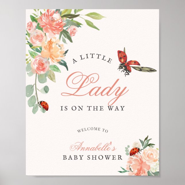 Little Lady Ladybug Roses Girl Baby Shower Poster (Vorne)