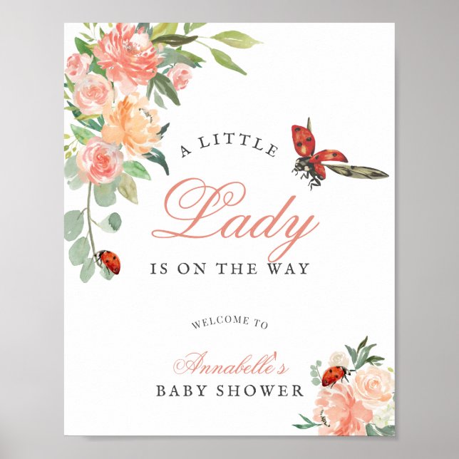 Little Lady Ladybug Roses Girl Baby Shower Poster (Vorne)