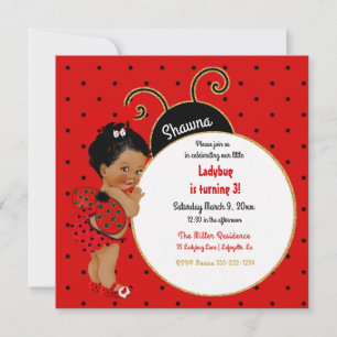 Little Ladybug African American Girl Red Black Einladung