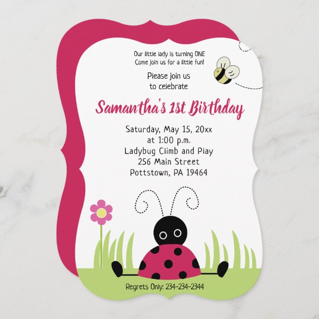 Little Ladybug Girl Geburtstag Einladung Die Cut (Vorne/Hinten)
