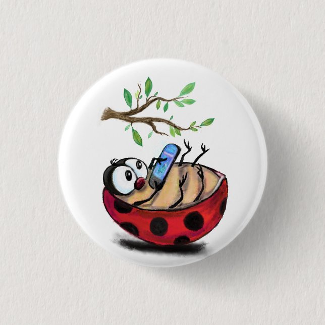 Little Ladybug mit Phones Funny Button (Vorderseite)