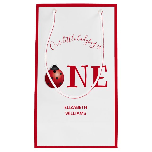 Little Ladybug One First Birthday Red White Kleine Geschenktüte (Vorderseite)