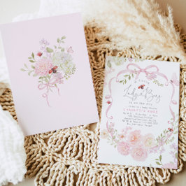 Little Ladybug Pink Bow Wildflower Baby Shower Einladung