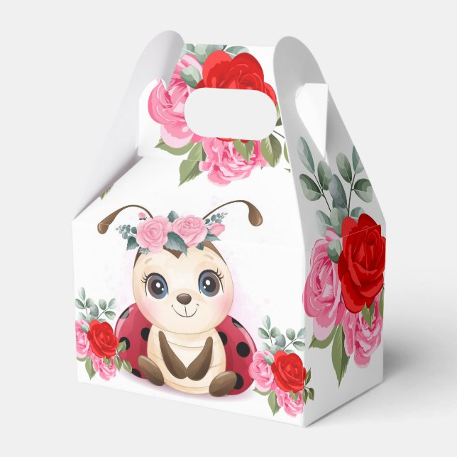 Little Ladybug Red Pink Floral Girl Baby Dusche Geschenkschachtel (Vorderseite)