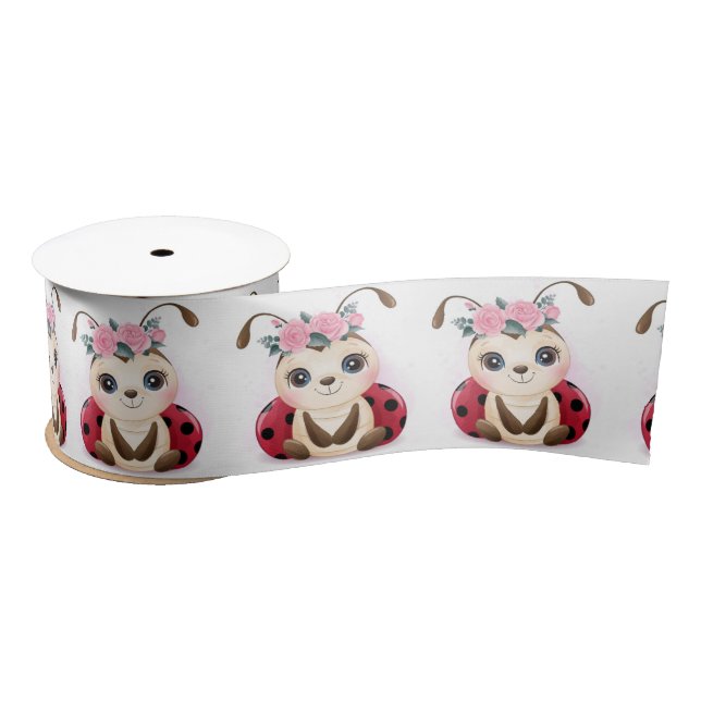 Little Ladybug Red Pink Floral Girl Baby Dusche Satinband (Spule)