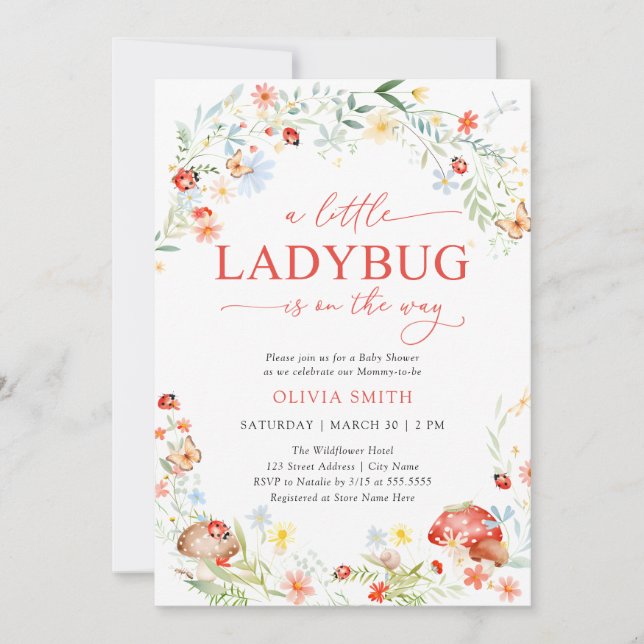 Little Ladybug Wildflower Girl Baby Shower Einladung (Vorderseite)