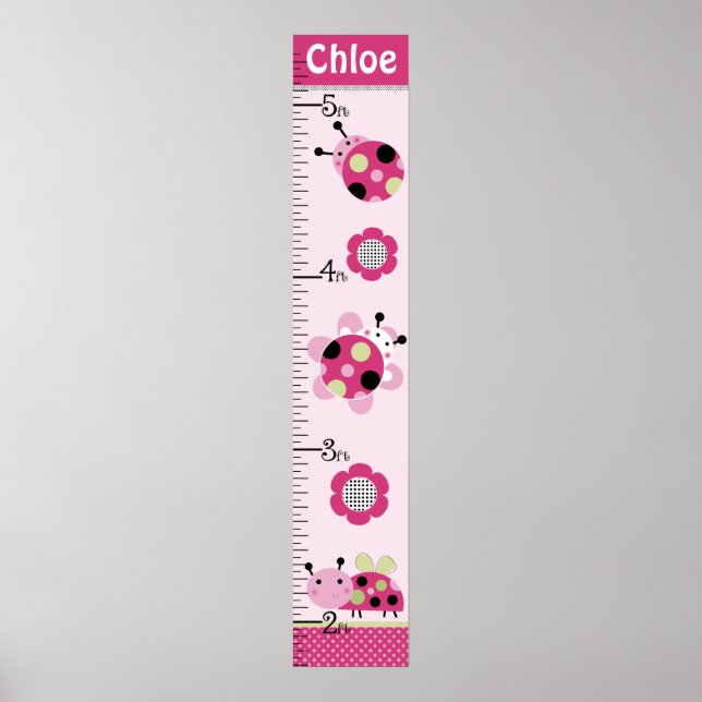 Little Ladybugs Girl Growth Chart Behielt auf 8x44 Poster (Vorne)
