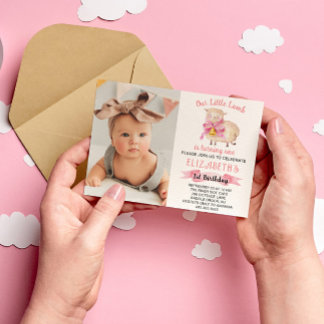 Little Lamb 1. Geburtstag Party Foto Einladung