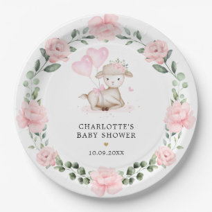 Little Lamb Blush Pink Blumengrün Baby Girl Pappteller