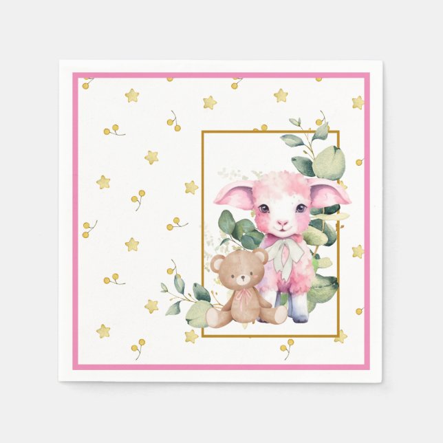 Little Lamb | Rosa Babydusche Napkin Serviette (Vorderseite)