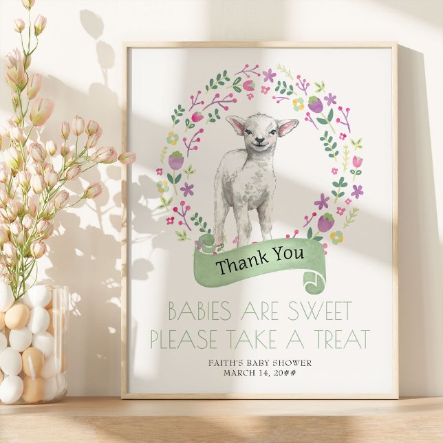 Little Lamb Spring Baby Duwer Gefallen Tischposter Poster (Spring Lamb Favor Table Sign from my Little Bunny & Little Lamb Baby Shower collection)
