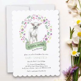 Little Lamb Spring Green Girl Baby Shower Invitati Einladung