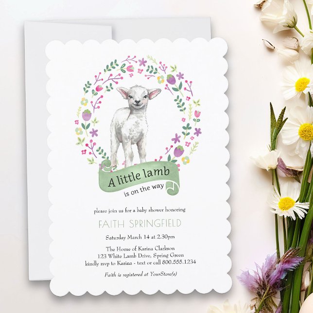 Little Lamb Spring Green Girl Baby Shower Invitati Einladung (Invitation from my Little Bunny & Little Lamb Baby Shower collection - perfect for Spring or Easter)