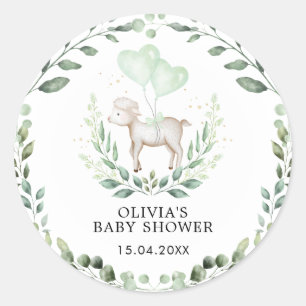 Little Lamb Spring Greenery Baby Sheep Dusche Runder Aufkleber