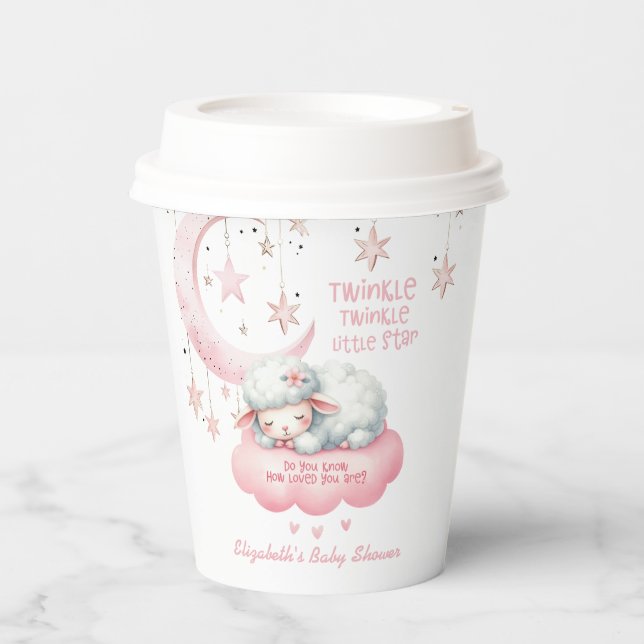 Little Lamb Twinkle Twinkle Pink Girl Babydusche Pappbecher (Vorderseite)