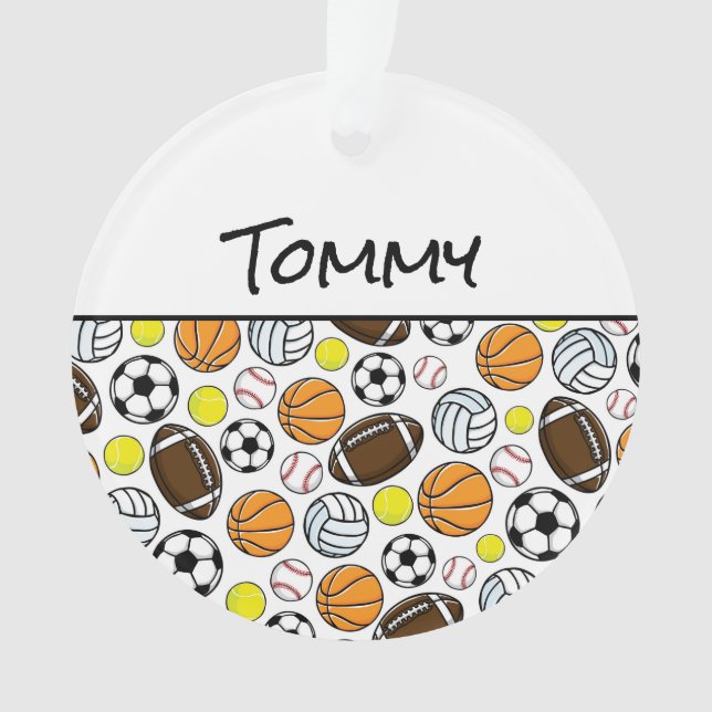 Little League Sports Balls Player NAME Fun Ornament (Vorderseite)