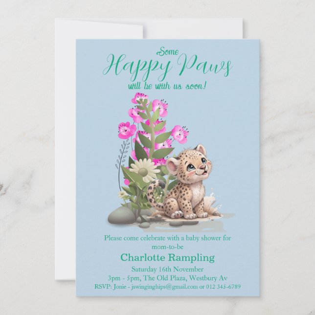 Little Leopard on Pale Aqua Baby Shower Einladung (Vorderseite)